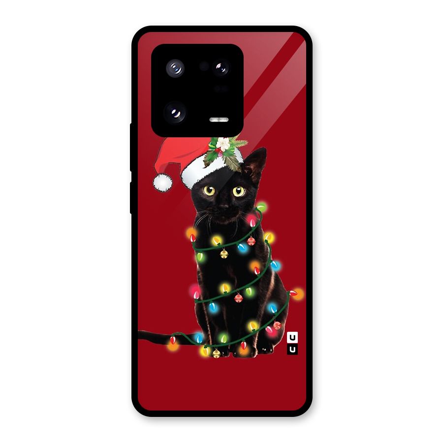 Christmas Cap Cute Cat Glass Back Case for Xiaomi 13 Pro