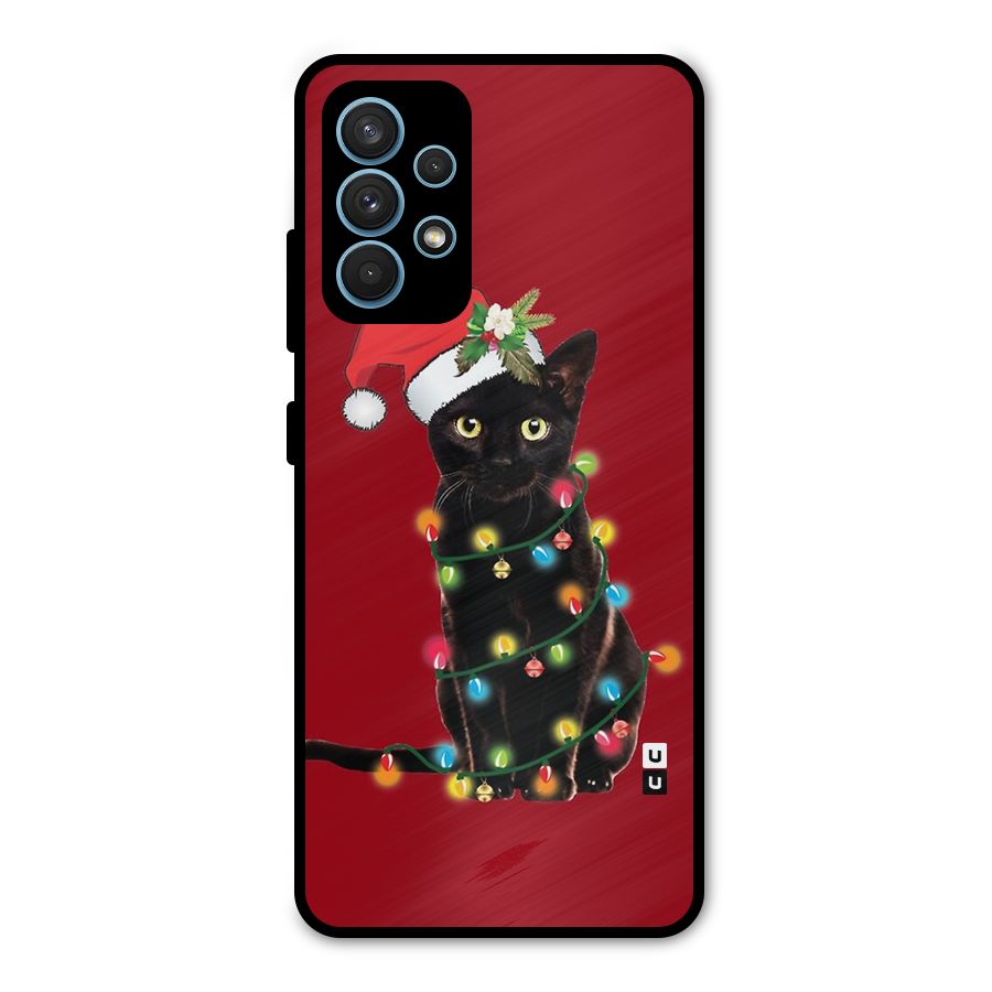 Christmas Cap Cute Cat Metal Back Case for Galaxy A32