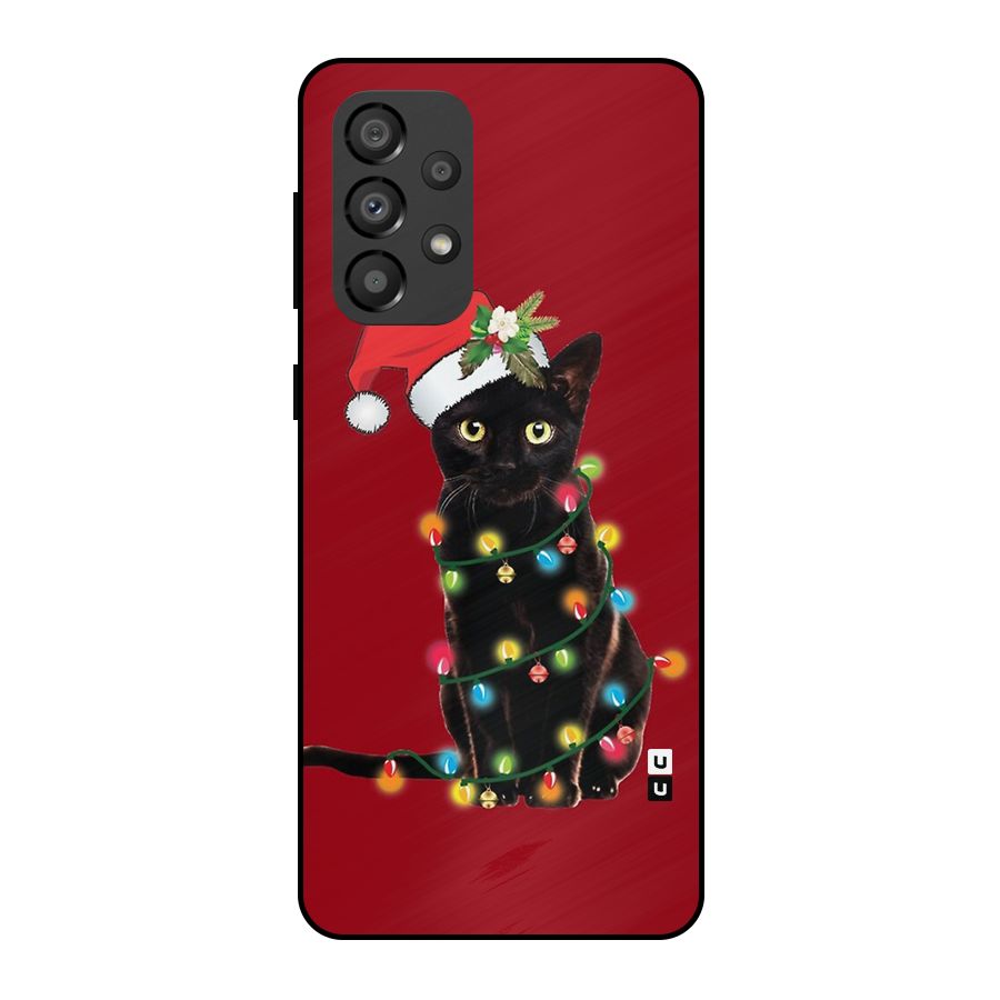 Christmas Cap Cute Cat Metal Back Case for Galaxy A33 5G