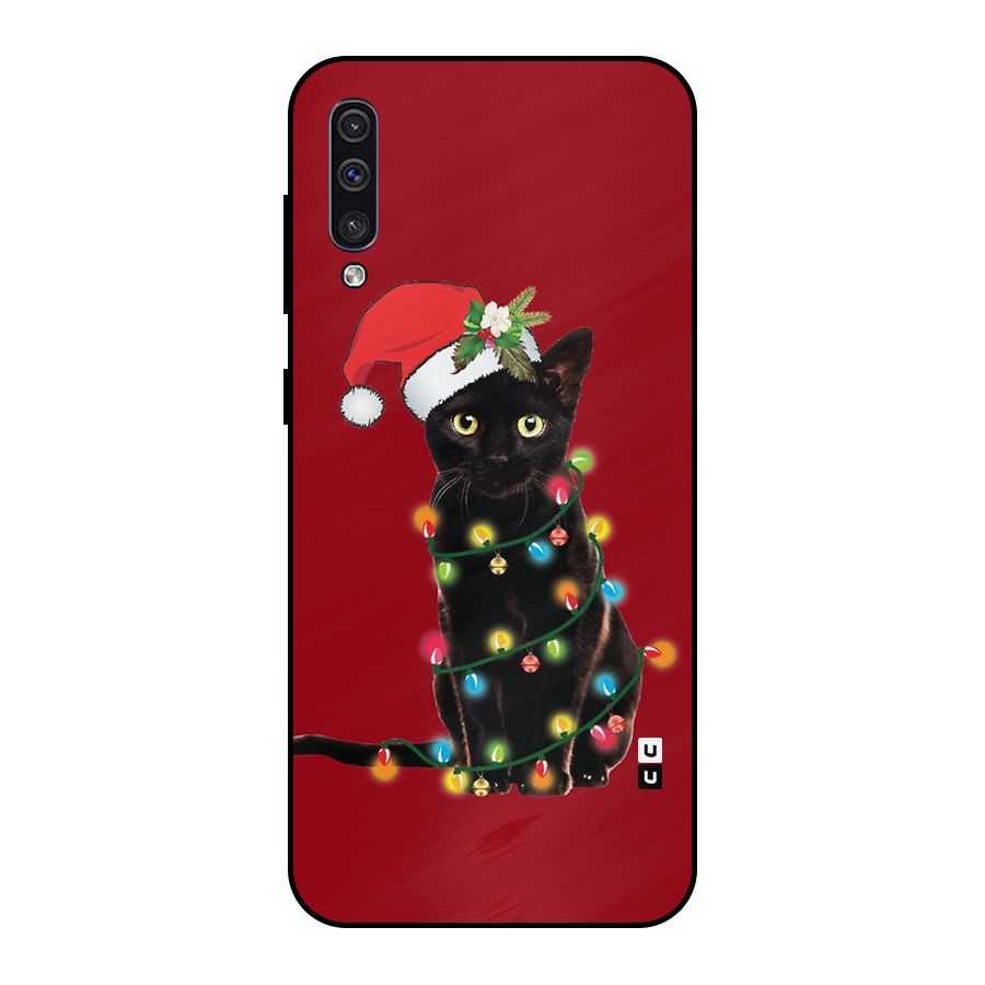 Christmas Cap Cute Cat Metal Back Case for Galaxy A50s