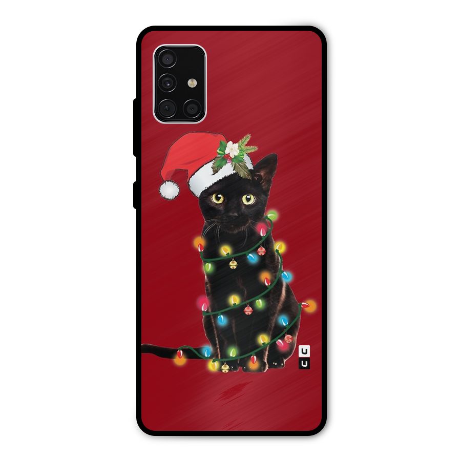Christmas Cap Cute Cat Metal Back Case for Galaxy A51