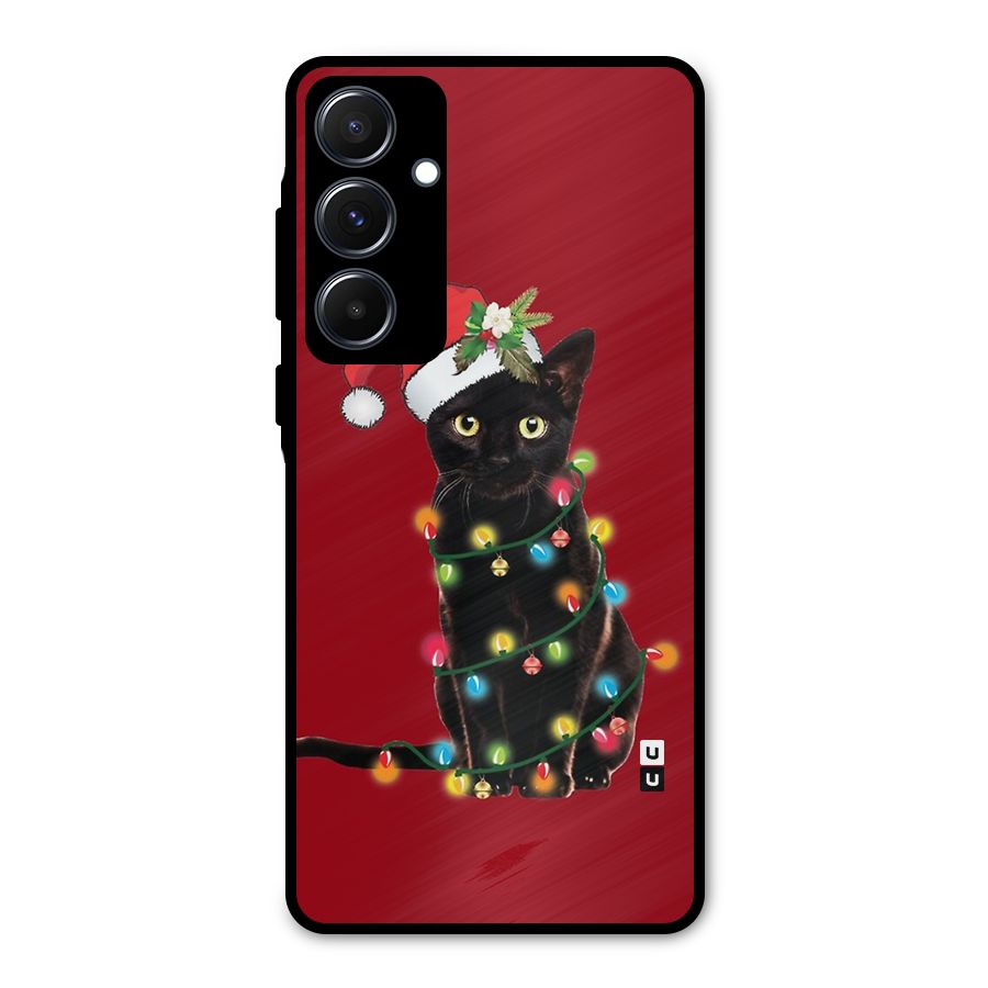 Christmas Cap Cute Cat Metal Back Case for Galaxy A55