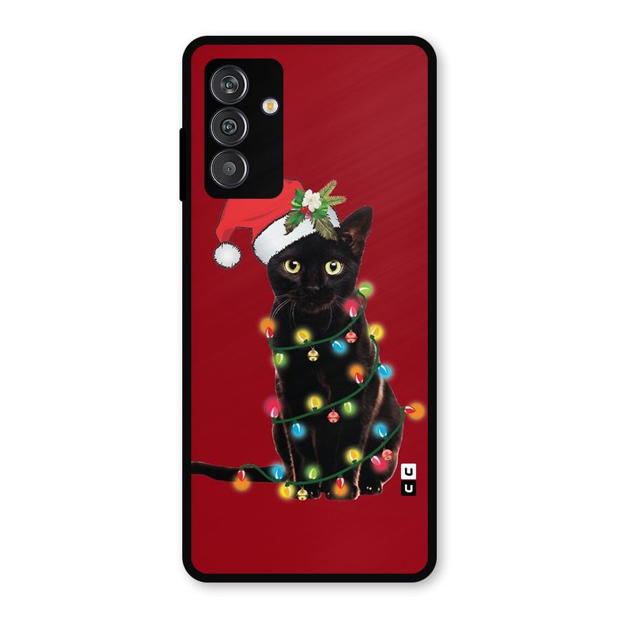 Christmas Cap Cute Cat Metal Back Case for Galaxy F13