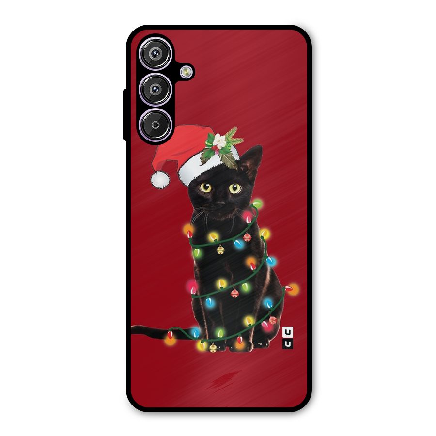 Christmas Cap Cute Cat Metal Back Case for Galaxy F15