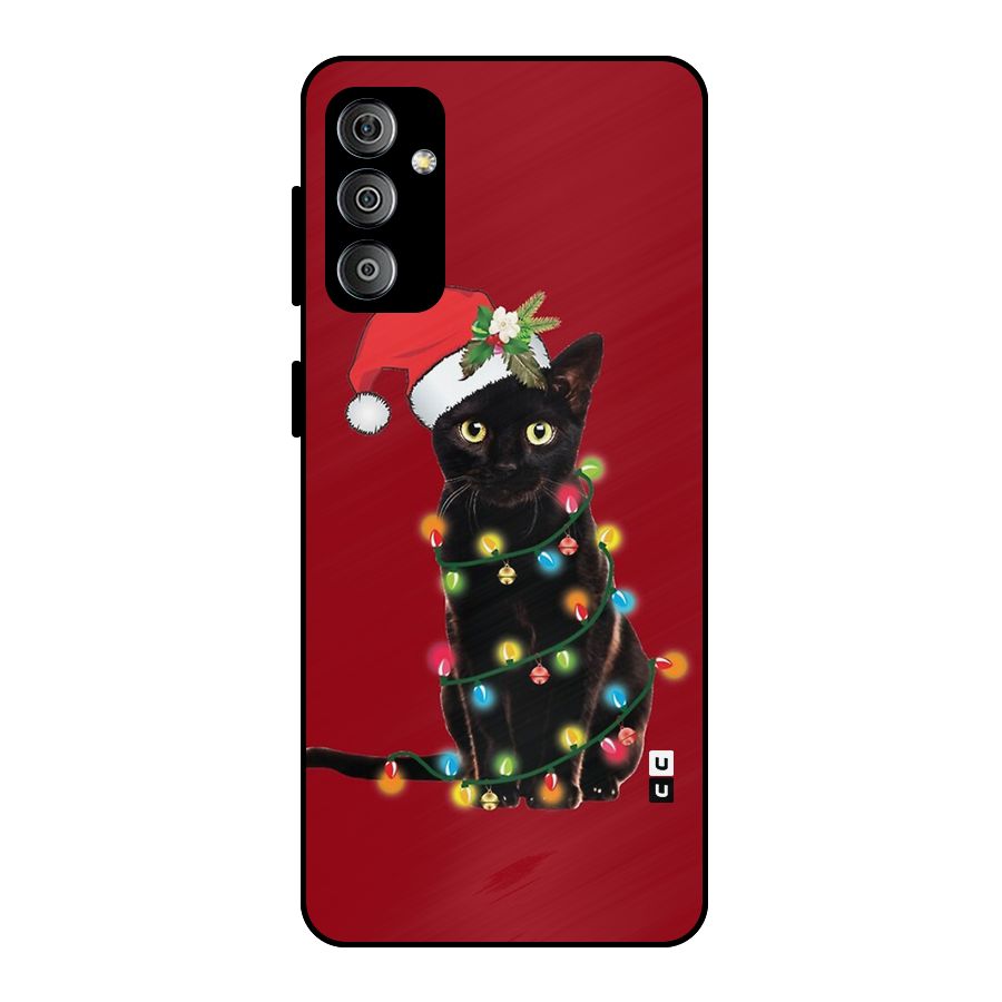 Christmas Cap Cute Cat Metal Back Case for Galaxy F23