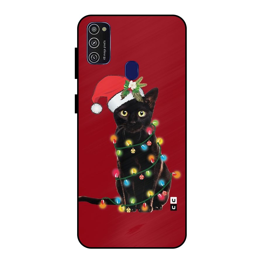 Christmas Cap Cute Cat Metal Back Case for Galaxy M30s