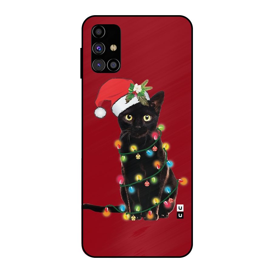 Christmas Cap Cute Cat Metal Back Case for Galaxy M31s