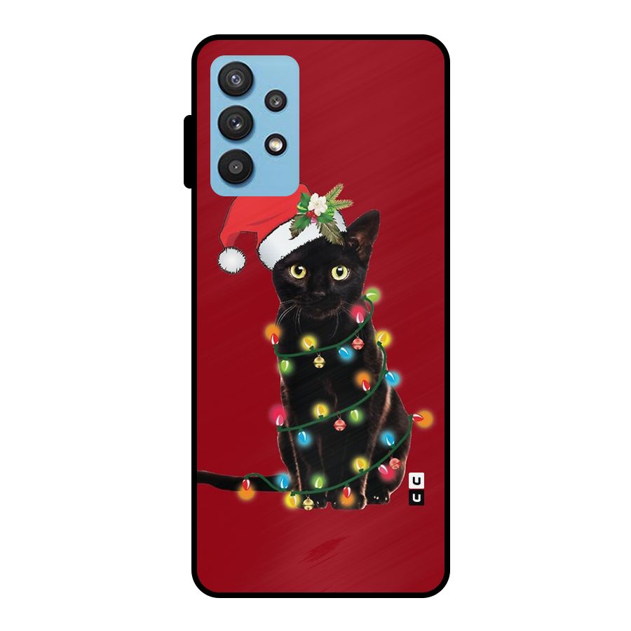 Christmas Cap Cute Cat Metal Back Case for Galaxy M32 5G
