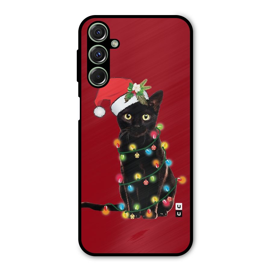Christmas Cap Cute Cat Metal Back Case for Galaxy M34