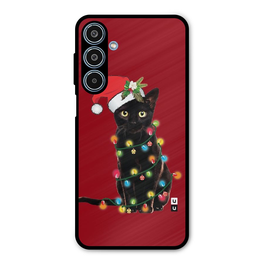 Christmas Cap Cute Cat Metal Back Case for Galaxy M35