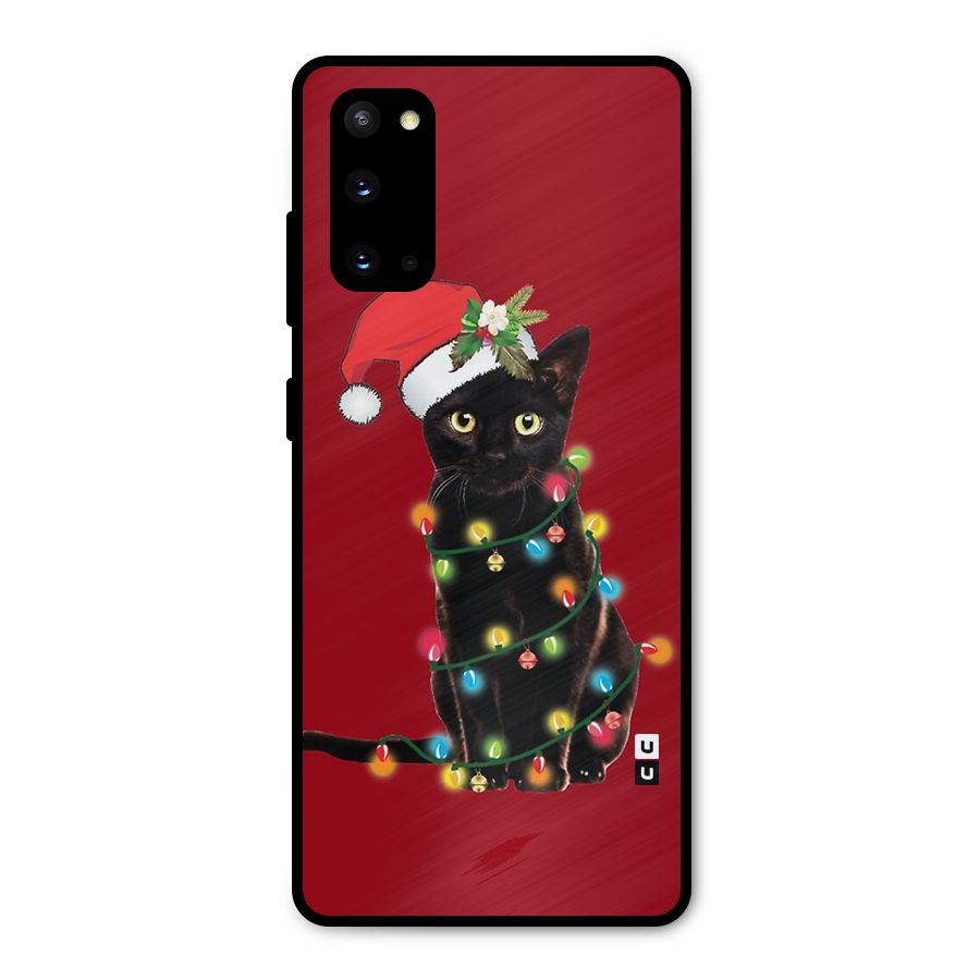 Christmas Cap Cute Cat Metal Back Case for Galaxy S20