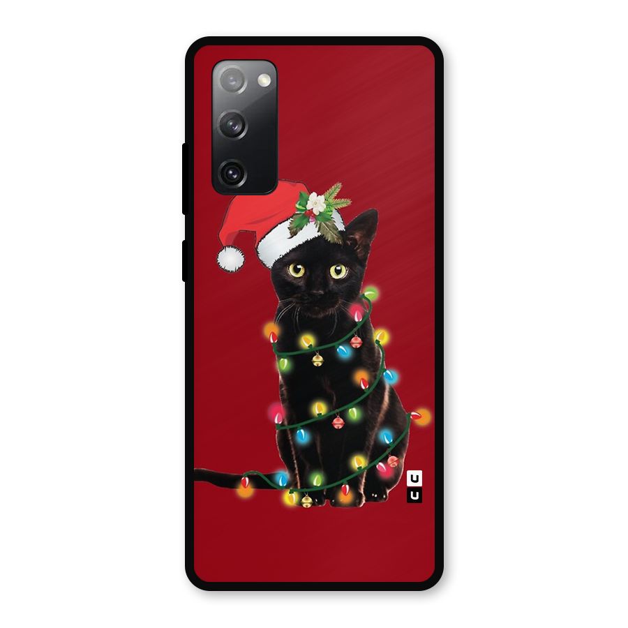 Christmas Cap Cute Cat Metal Back Case for Galaxy S20 FE 5G