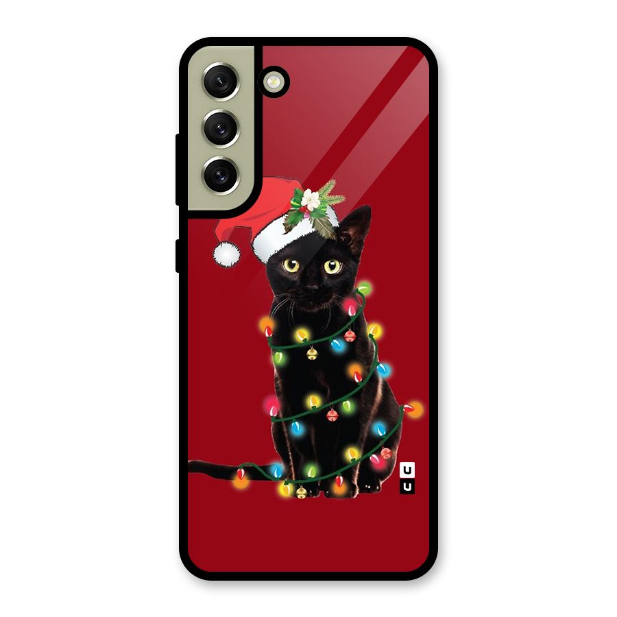 Christmas Cap Cute Cat Metal Back Case for Galaxy S21 FE 5G (2023)