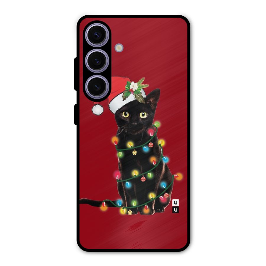 Christmas Cap Cute Cat Metal Back Case for Galaxy S24