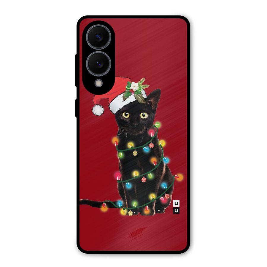 Christmas Cap Cute Cat Metal Back Case for Galaxy S25 Edge