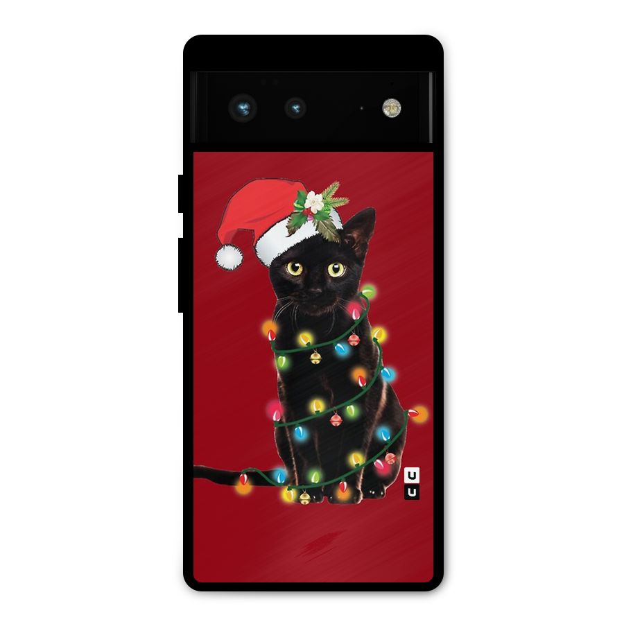 Christmas Cap Cute Cat Metal Back Case for Google Pixel 6