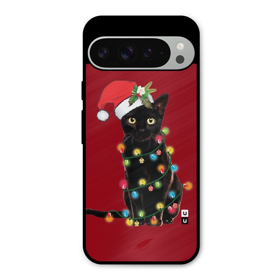Christmas Cap Cute Cat Metal Back Case for Google Pixel 9 Pro XL
