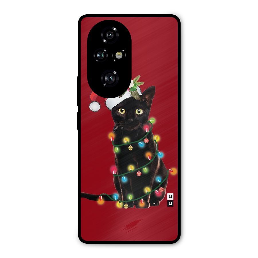 Christmas Cap Cute Cat Metal Back Case for Honor 200 Pro