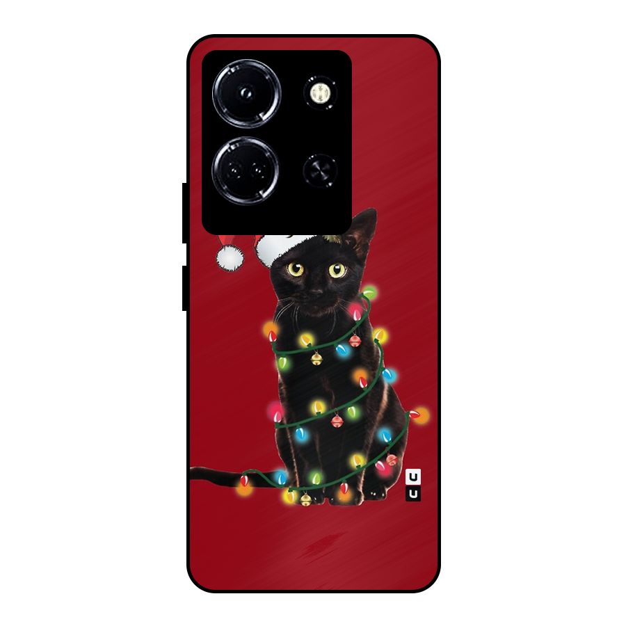 Christmas Cap Cute Cat Metal Back Case for Infinix Note 30 5G