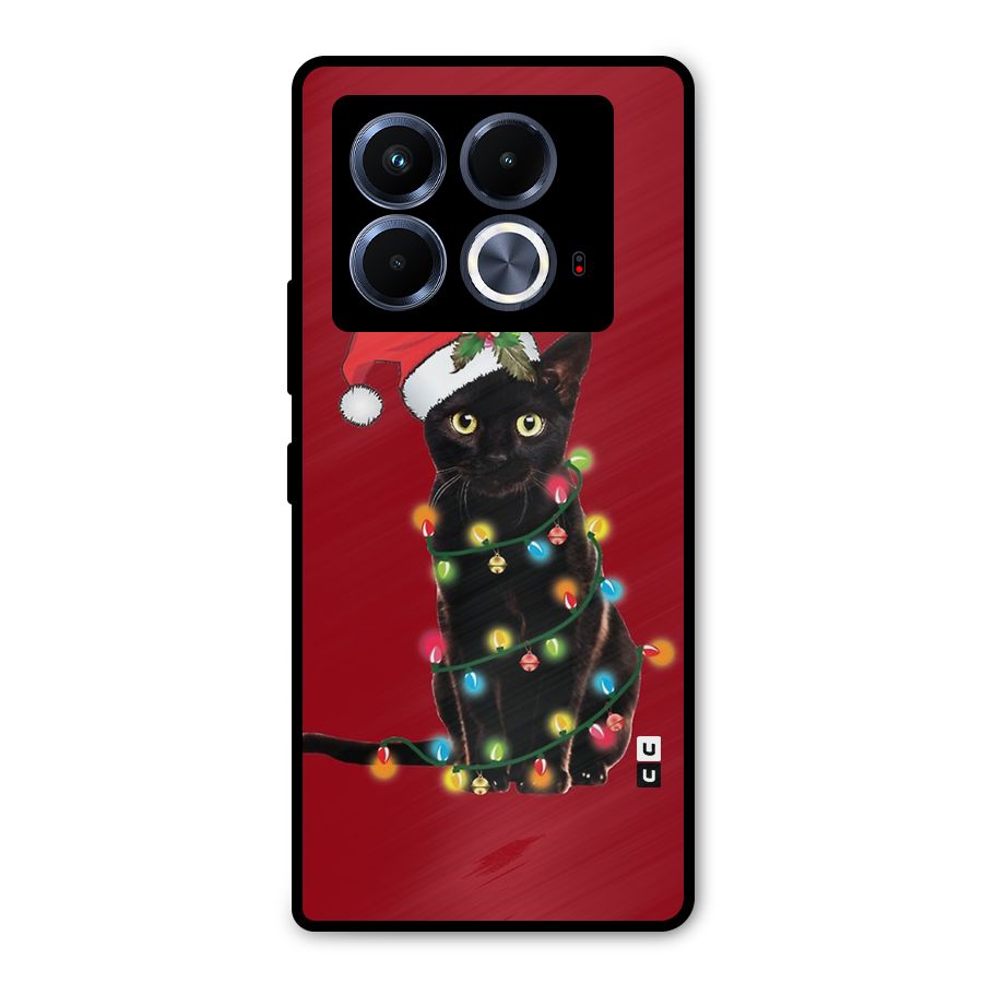 Christmas Cap Cute Cat Metal Back Case for Infinix Note 40 5G