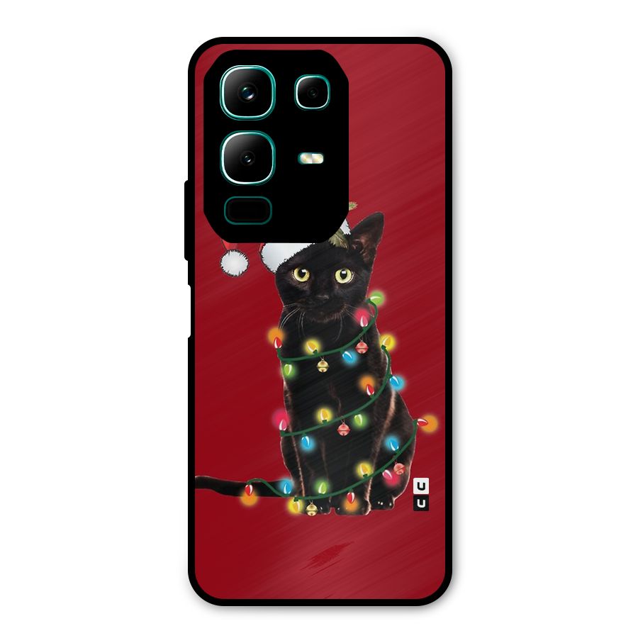 Christmas Cap Cute Cat Metal Back Case for Infinix Note 50x
