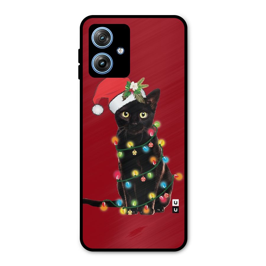 Christmas Cap Cute Cat Metal Back Case for Moto G54