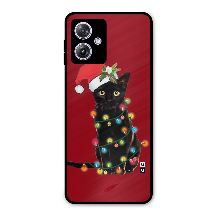 Christmas Cap Cute Cat Metal Back Case for Moto G64