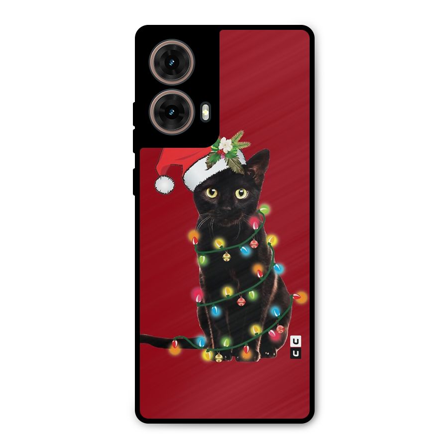 Christmas Cap Cute Cat Metal Back Case for Moto G85