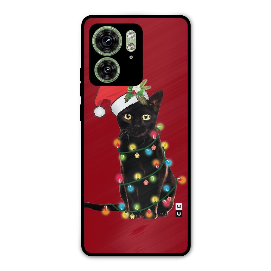 Christmas Cap Cute Cat Metal Back Case for Motorola Edge 40 5G