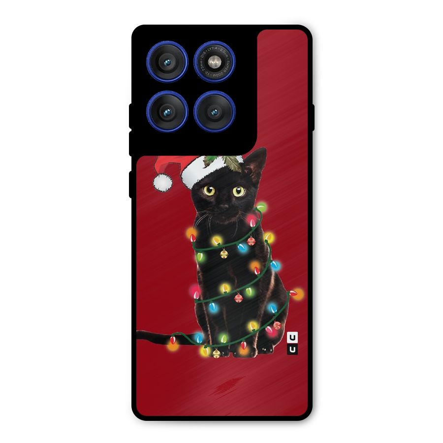 Christmas Cap Cute Cat Metal Back Case for Motorola Edge 60 Pro