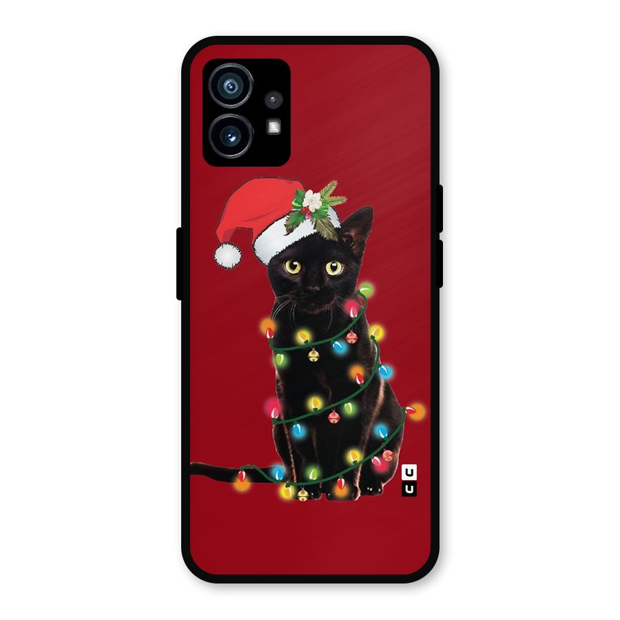 Christmas Cap Cute Cat Metal Back Case for Nothing Phone 1
