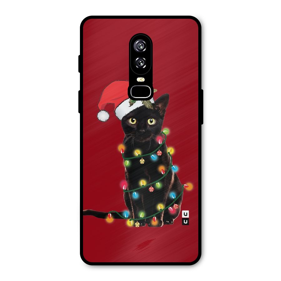 Christmas Cap Cute Cat Metal Back Case for OnePlus 6