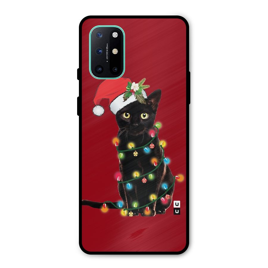 Christmas Cap Cute Cat Metal Back Case for OnePlus 8T