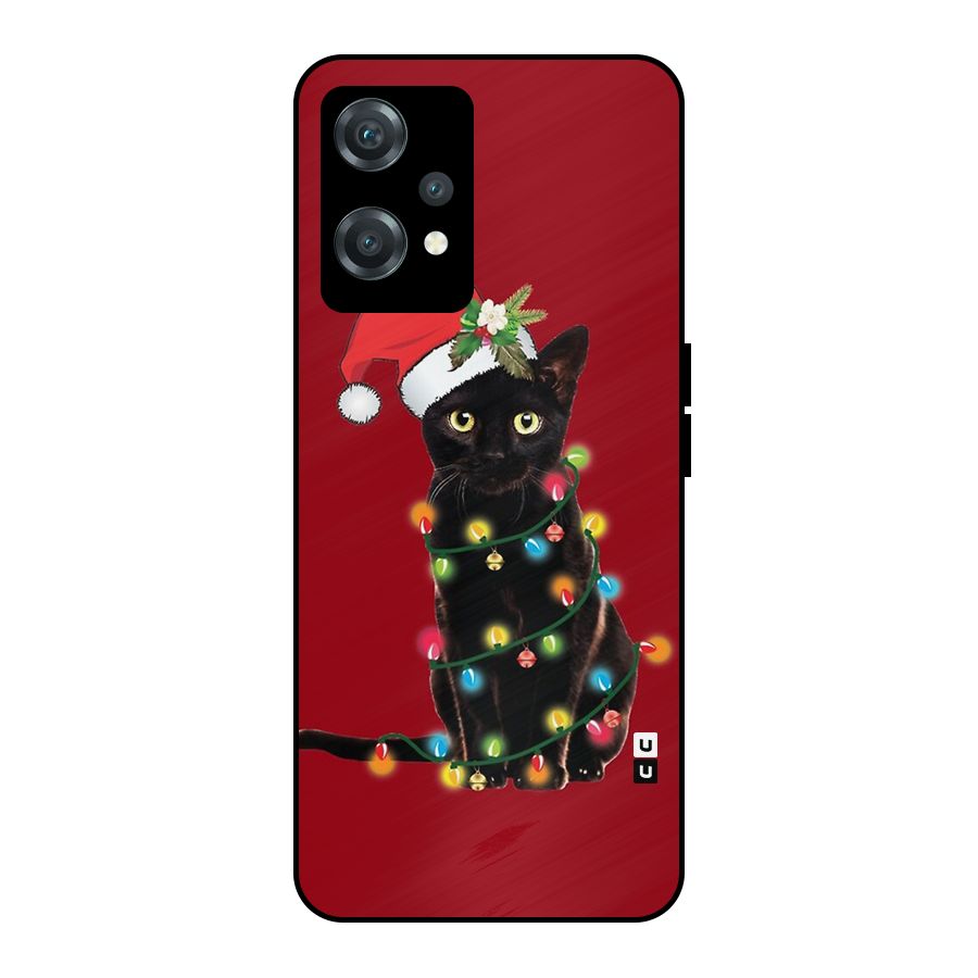 Christmas Cap Cute Cat Metal Back Case for OnePlus Nord CE 2 Lite 5G