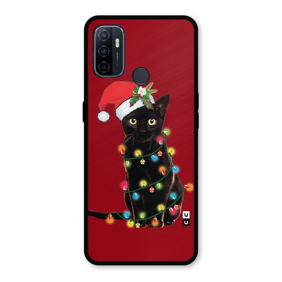 Christmas Cap Cute Cat Metal Back Case for Oppo A53