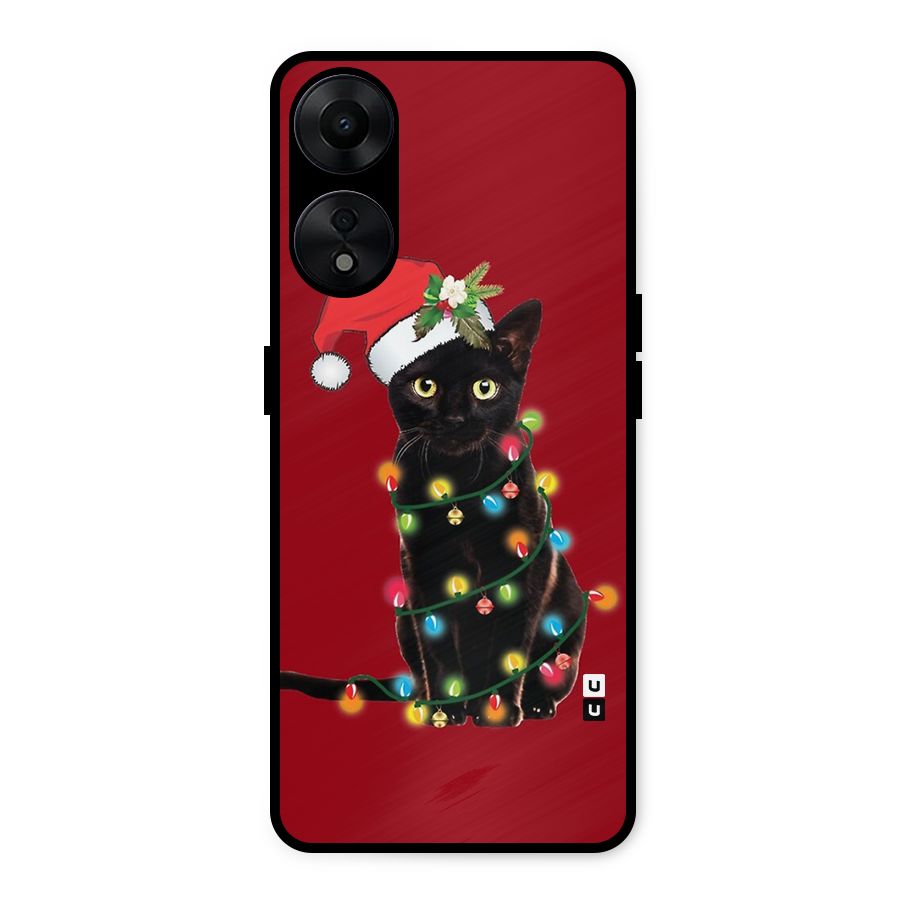Christmas Cap Cute Cat Metal Back Case for Oppo A78 5G