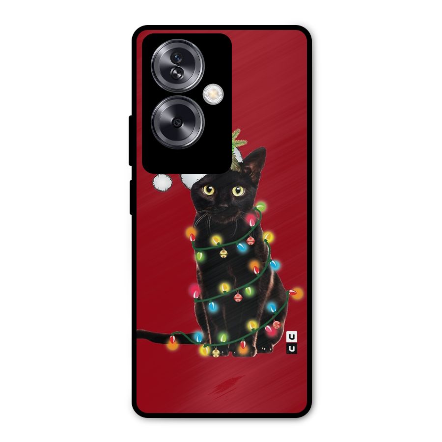 Christmas Cap Cute Cat Metal Back Case for Oppo A79 5G