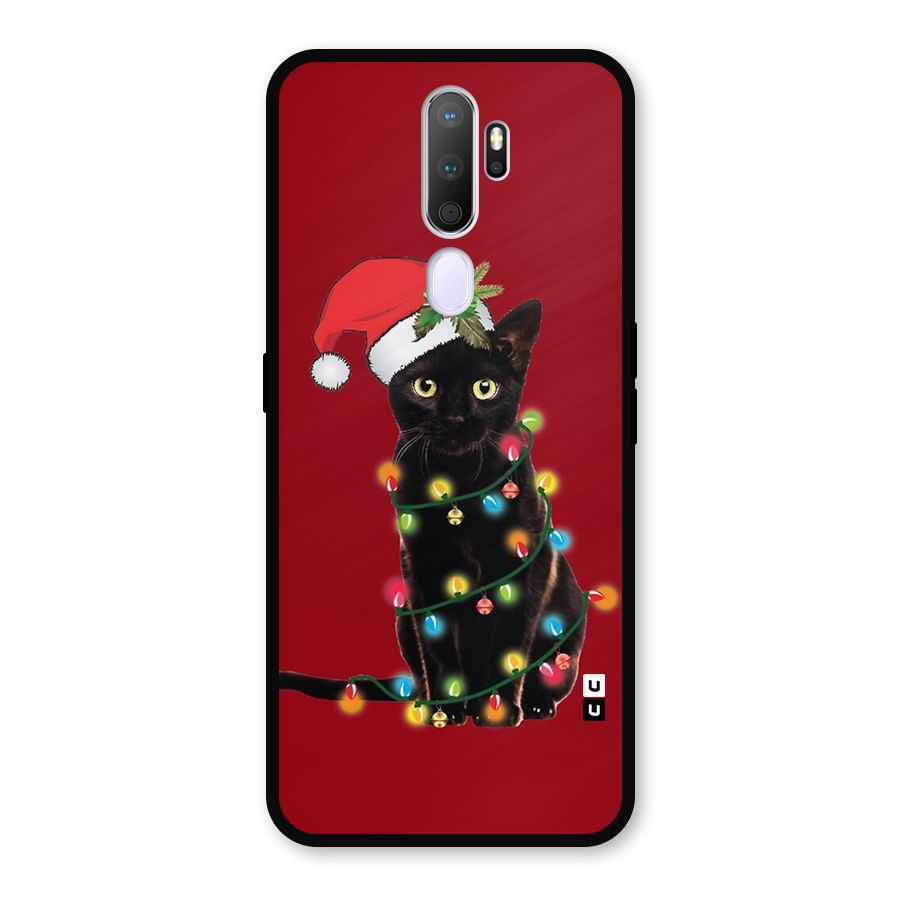 Christmas Cap Cute Cat Metal Back Case for Oppo A9 (2020)