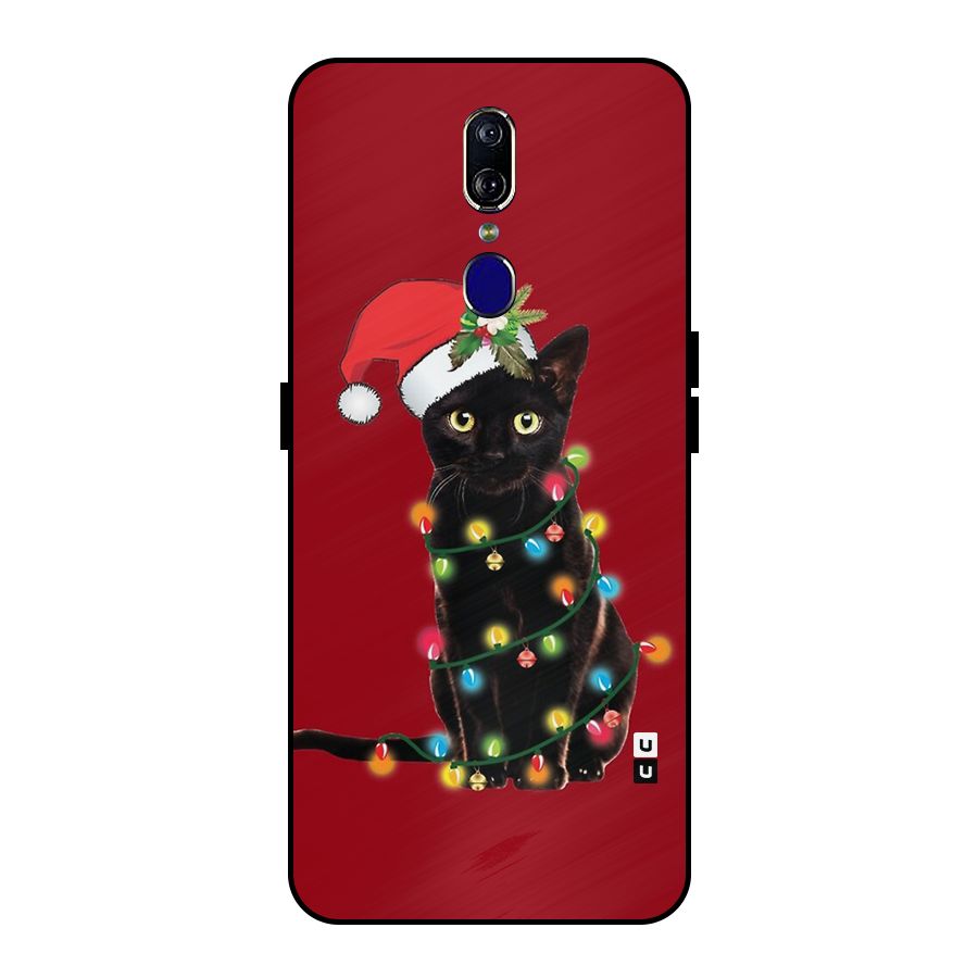 Christmas Cap Cute Cat Metal Back Case for Oppo F11