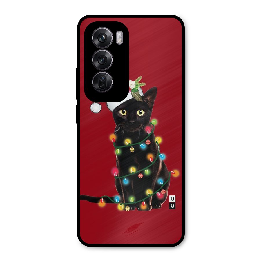 Christmas Cap Cute Cat Metal Back Case for Oppo Reno12 Pro