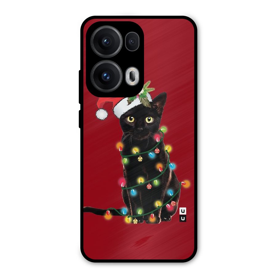 Christmas Cap Cute Cat Metal Back Case for Oppo Reno13 Pro