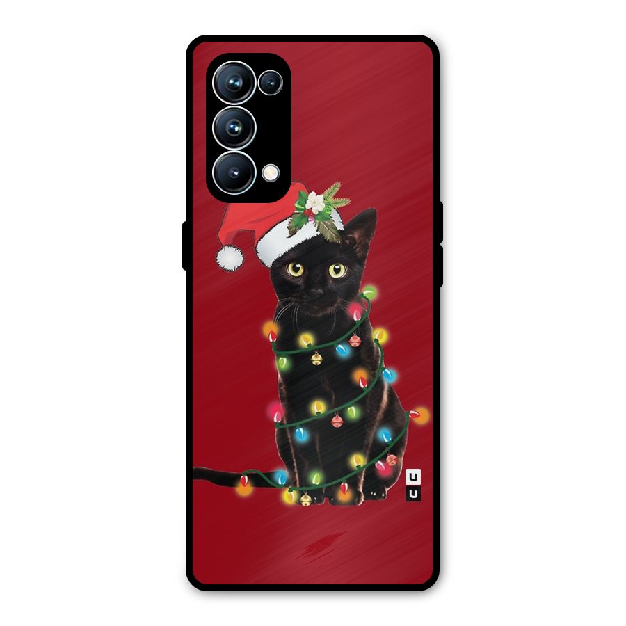 Christmas Cap Cute Cat Metal Back Case for Oppo Reno5 Pro 5G