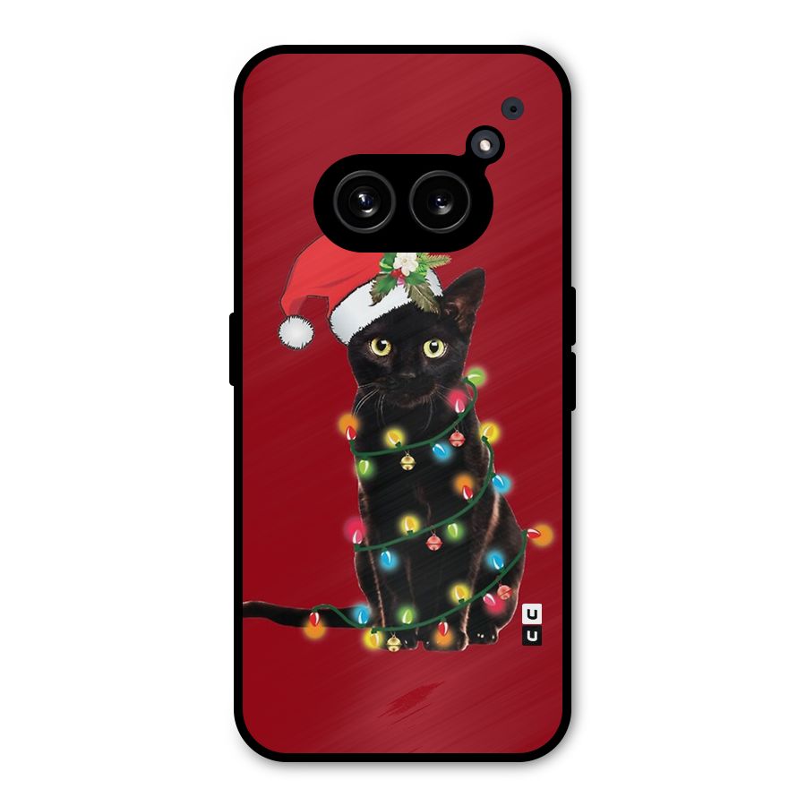 Christmas Cap Cute Cat Metal Back Case for Nothing Phone 2a