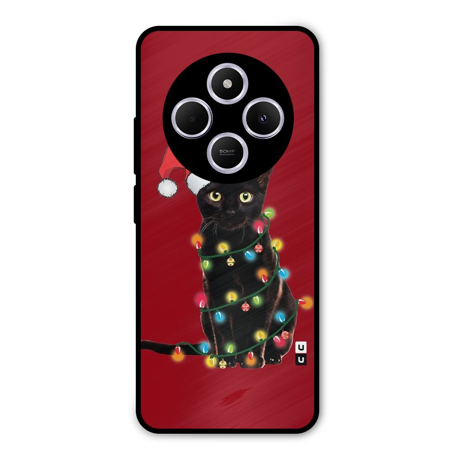 Christmas Cap Cute Cat Metal Back Case for Poco C75 5G