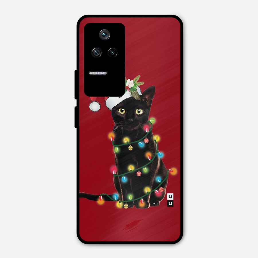 Christmas Cap Cute Cat Metal Back Case for Poco F4 5G