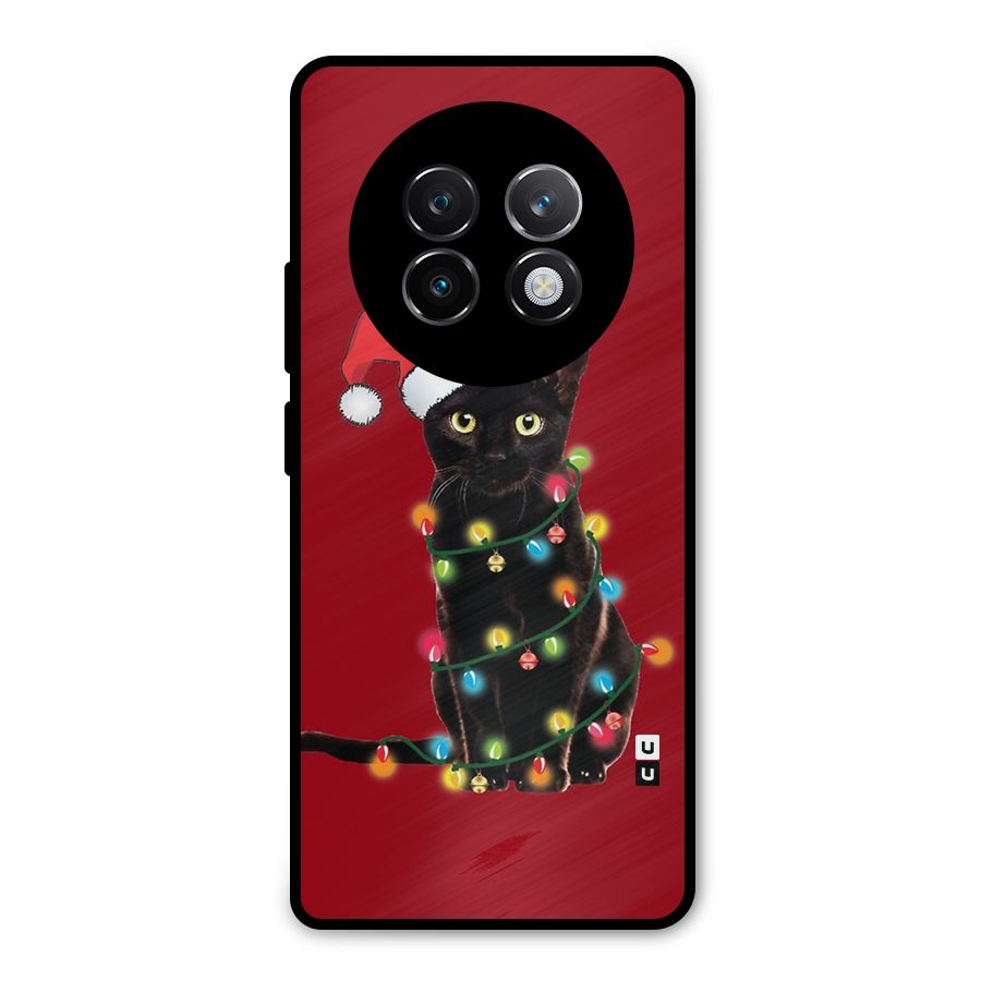 Christmas Cap Cute Cat Metal Back Case for Realme 13 Plus
