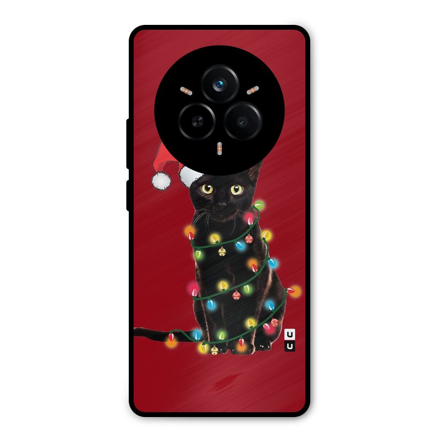 Christmas Cap Cute Cat Metal Back Case for Realme 14 Pro