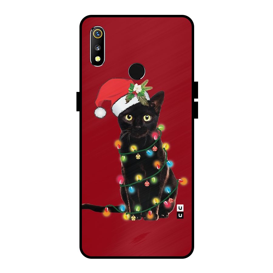 Christmas Cap Cute Cat Metal Back Case for Realme 3i