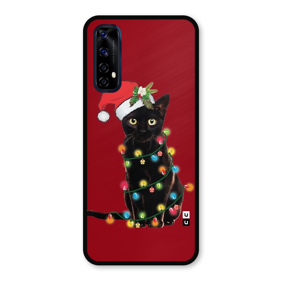 Christmas Cap Cute Cat Metal Back Case for Realme 7