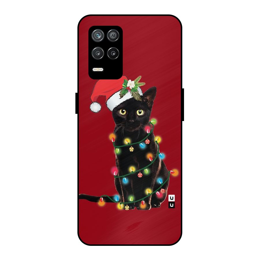 Christmas Cap Cute Cat Metal Back Case for Realme 9 5G